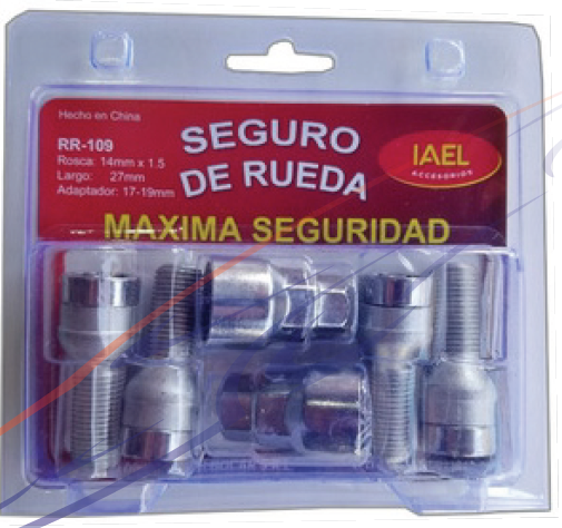 JGO. SEGURO RUEDA CROMADO 4 TUERCAS, CON 2 ADAPTADORES - ACCESORIOS - IAEL