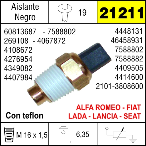 21211 BULBO DE TEMPERATURA FIAT 125, APLIC. LADA C/TEFLON