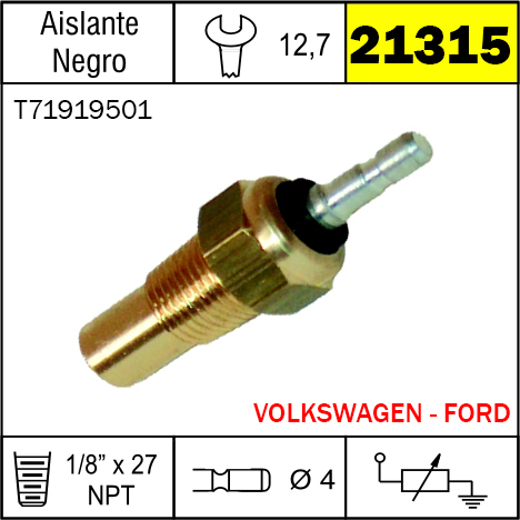 21315 BULBO DE TEMPERATURA VW CAMIONES MOTOR MWM, FORD CAMIONES F1000  NUEVO