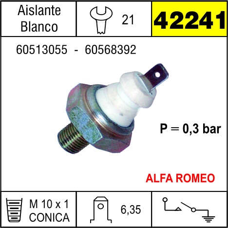 42241 BULBO DE PRESION DE ACEITE ALFA ROMEO 155 1.7i,164 2.oi