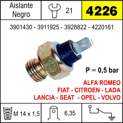 4226 BULBO DE PRESION DE ACEITE FIAT 600 R Y S, 125,128,147