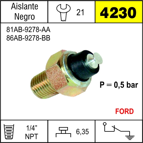 4230 BULBO DE PRESION DE ACEITE FORD FALCON, TAUNUS