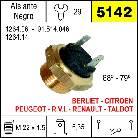 5142 BULBO ELECTRO VENTILADOR, FIAT FIORINO FIRE, RENAULT 6,11,12,18