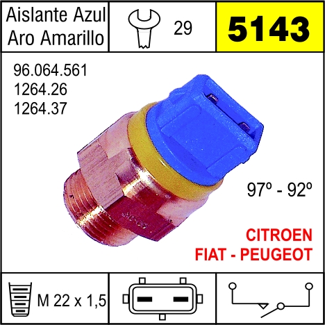 5143 BULBO ELECTRO VENTILADOR PEUGEOT 106,205,306 (ARO AMARILLO)