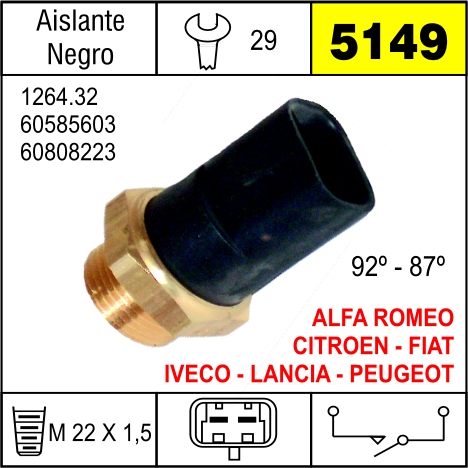 5149 BULBO ELECTRO VENTILADOR ALFA ROMEO 145, 1.4i, FIAT DUCATO, DUNA