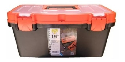 CAJA DE HERRAMIENTAS 19" PVC REFORZADA CON TAPA ORGANIZADORA , BANDEJA PLASTICA Y DOBLE TRABA. 48,5 x 26 x 24