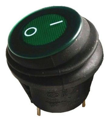 TECLA REDONDA BASCULANTE 1 PUNTO con LED VERDE RESISTENTE AL AGUA 12/24V (x U.) (x U.)