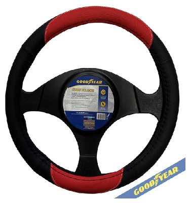 CUBRE VOLANTE, GOODYEAR, NEGRO CON ROJO, AUTO 38CM. - GOODYEAR