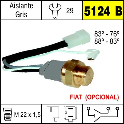 5124B BULBO ELECTRO VENTILADOR FIAT 2 TEMP. CABLE CORTO TEMP.BAJA