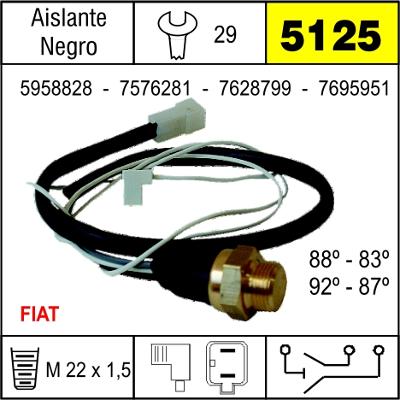 5125 BULBO ELECTRO VENTILADOR FIAT 2 TEMP.CABLE LARGO