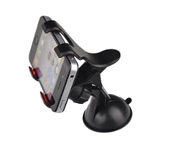 SOPORTE PORTA CELULAR Y GPS DOBLE PINZA, REGULABLE, BASE SUCCION SILICONADA